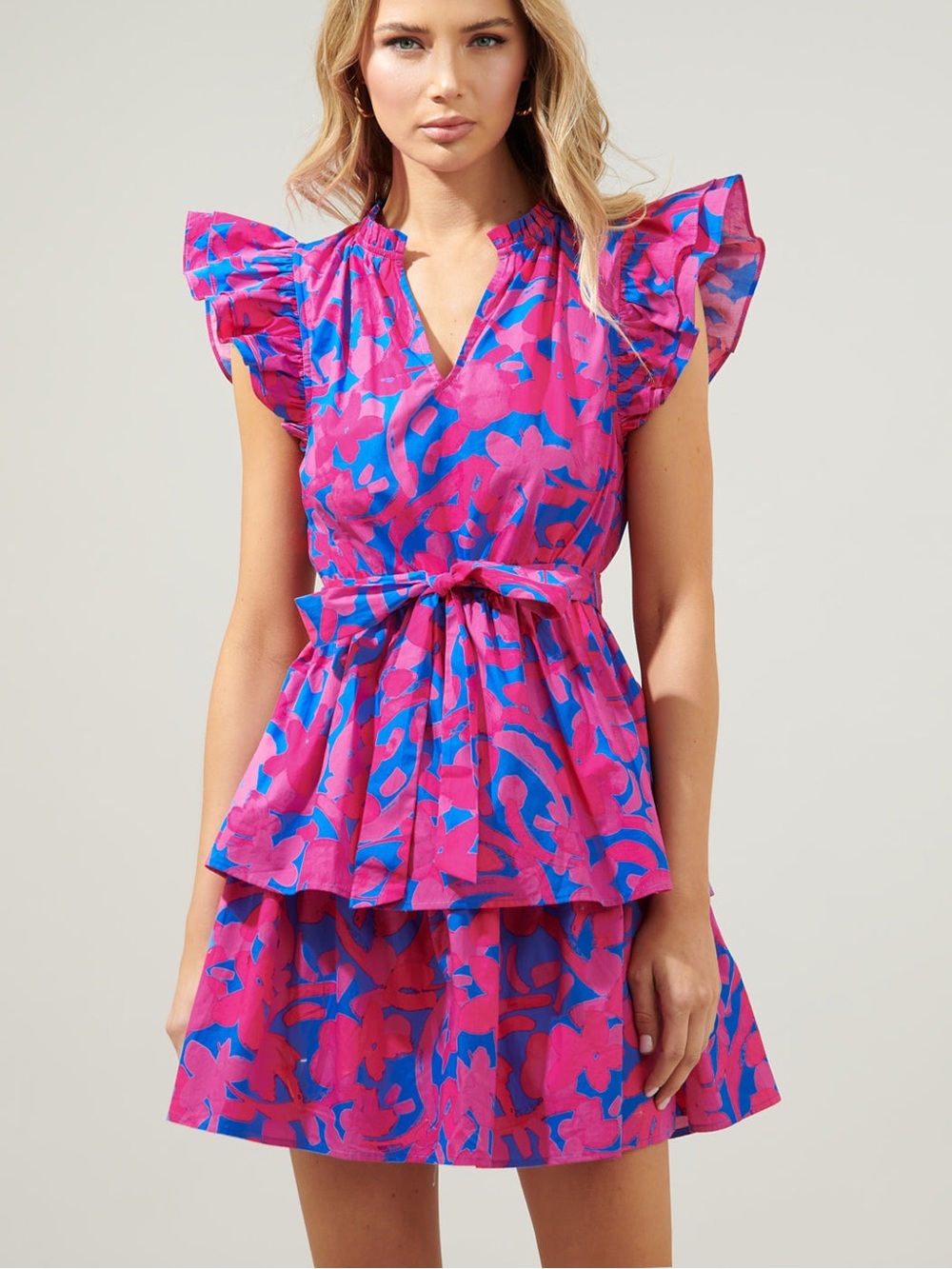 Sugarlips Marisol Tiered Mini Dress Pink Ruffle Flutter Large Yeraldi Berry